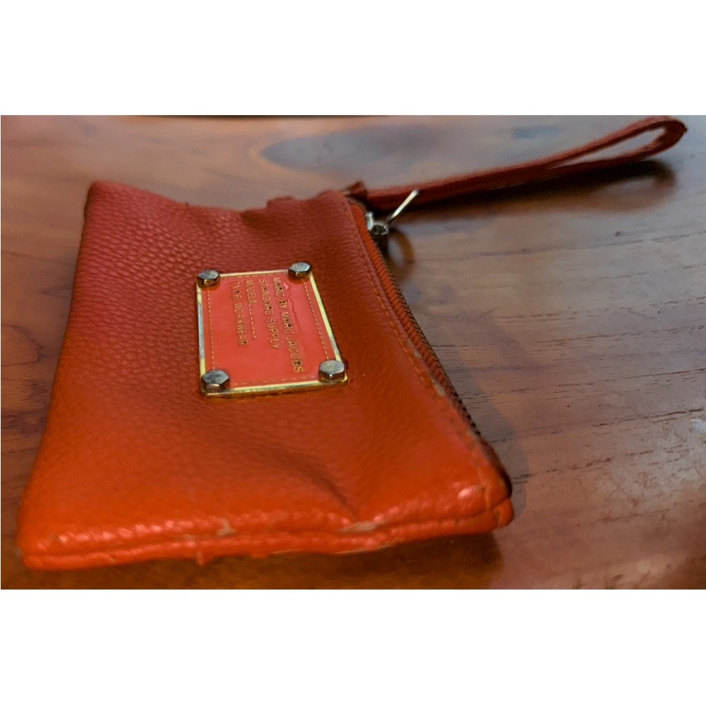 Marc by Marc Jacobs Bright Neon Orange Pebble Leather Small Monogramed Wallet - Picture 16 of 16